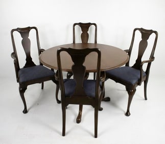 Walnut Queen Anne Style Table & 4 Arm Chairs
