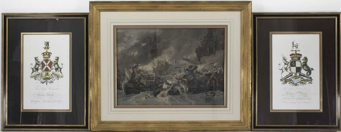 Hand Colored Marine Battle & Heraldic Prints