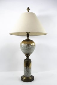 Large Reverse Painted Glass & Metal Lamp