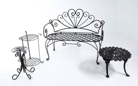 4 Painted Cast Iron & Metal Patio / Garden Items