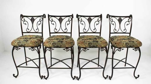 Set of 4 Chinoiserie Upholstered Bar Stools