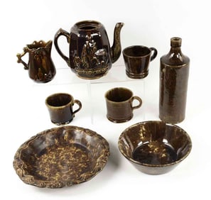 French Stoneware Bottle, 7 Pcs. Bennington Pottery