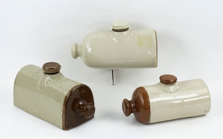 3 Early Stoneware Hot Water Bottle Jugs
