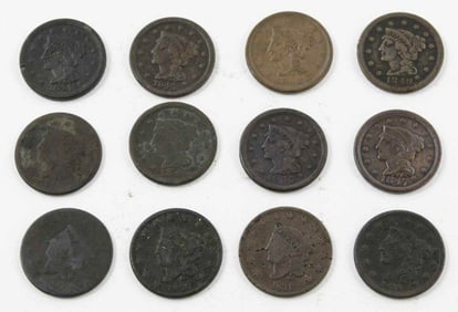 Lot of 12 U.S. Large Cent Coins