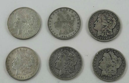 Six Morgan Silver Dollars