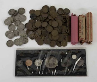 War & Buffalo Nickels, Wheat Pennies, Canada Cen.