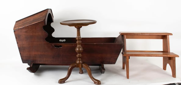 Hooded Cradle, Bed Steps, Small Table