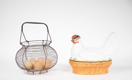 Staffordshire Hen on Nest and Egg Basket