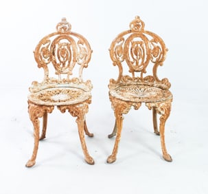 Pr. Atlanta Stove Works Cast Iron Garden Chairs