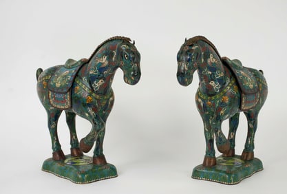 Pair of Chinese Cloisonne Enamel Horses