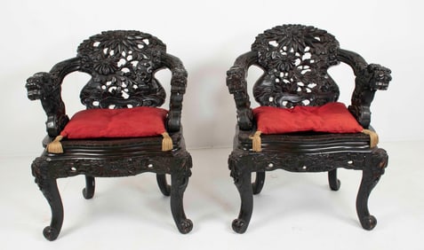 Pr. Highly Carved Chinese Armchairs