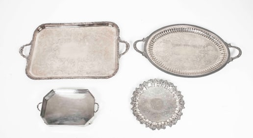 Four English Silverplate Serving Trays