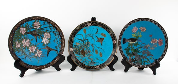 Three Japanese Meiji Period Cloisonne Chargers
