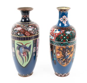 Two Japanese Meiji Period Cloisonne Enamel Vases