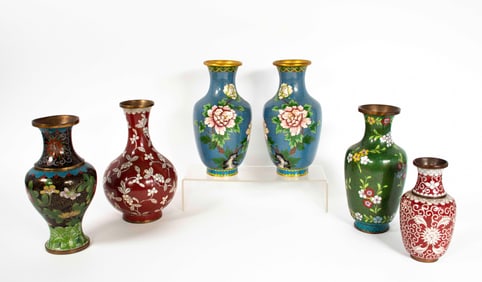Six Chinese Cloisonne Vases