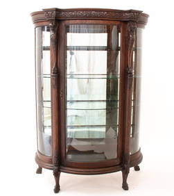 American Oak Curved Glass China Cabinet (1 of 10)