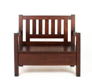 Arts & Crafts Oak Settee with Storage