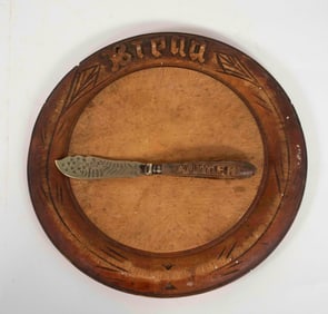 Carved Wood Bread Tray & Butter Knife