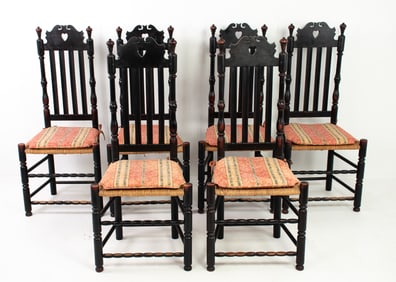Set of Six 18h C. Style Banister Back Side Chairs
