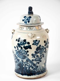 Large Chinese Blue and White Temple Jar