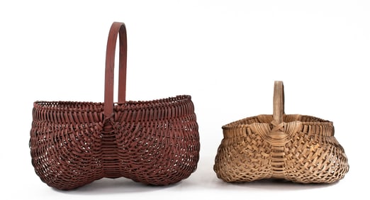 Two Buttocks Baskets, One Painted Dark Red