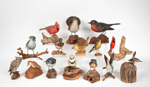 Folk Art Carved & Painted Wood Birds