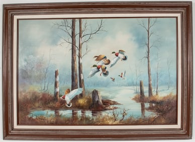 Oil on Canvas of Mallards in Flight