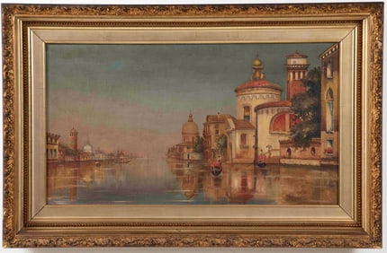 Canal Scene in Venice, Oil on Canvas