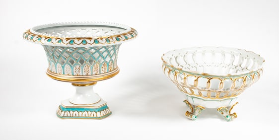 Old Paris Porcelain Footed Basket & Corbeille