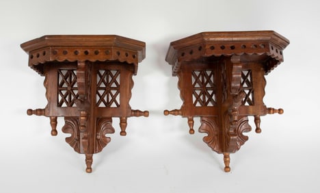 Pair of Carved Walnut Wall Brackets