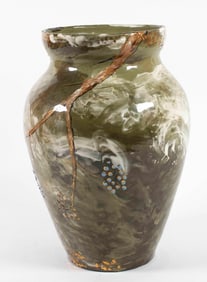 Late 19th C. Barbotine Earthenware Vase