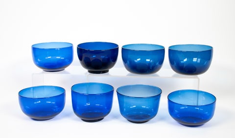Assembled Set of 8 Cobalt Blue Blown Finger Bowls