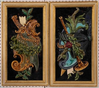 Pair of Framed Majolica Plaques