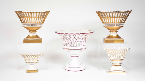 Five Pierced Old Paris Style Porcelain Baskets