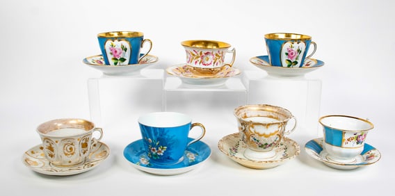 Old Paris & Other Porcelain Oversize Cups/Saucers