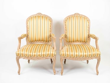 Pair of Louis XV Style Carved Fauteuil