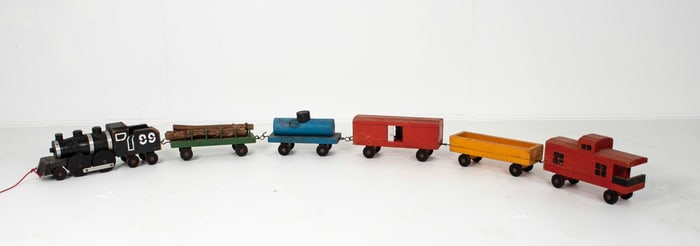 Folk Art Painted Wood Train