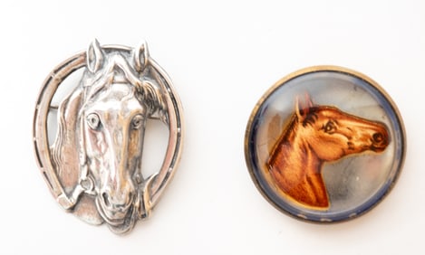 2 Equestrian Brooches--Sterling & Horse Bridle