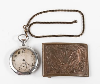 Pettibone Eagle Belt Buckle, Sterling Pocketwatch
