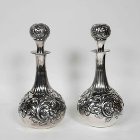 Pr. American Silverplate Repousse Cologne Bottles