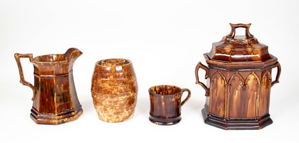 4 Pcs. of Yellow Ware with Rockingham Glaze