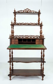 19th C. Carved Walnut Etagere Desk