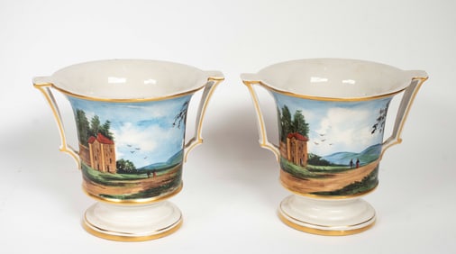 Pr. Old Paris Porcelain Style Footed Cachepots
