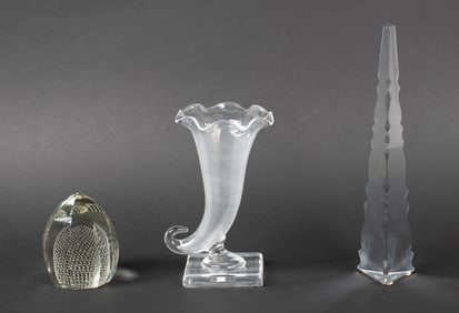 3 Pcs.--Signed Steuben & Baccarat