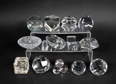 Lot of 15 Clear Glass Paperweights