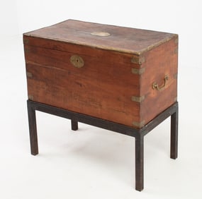 Brass Mounted Camphor Wood Box on Iron Stand
