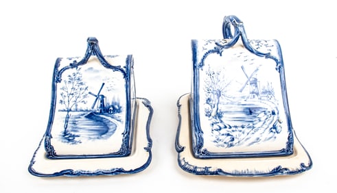Two Royal Bonn Delft Style Cheese Keepers