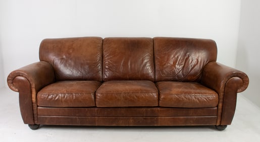 Brown Leather Three-Seat Sofa
