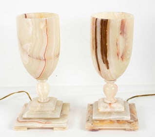 Pair of Onyx Torchiere Table Lamps
