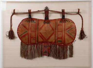 Framed Painted Leather Saddle Cushion
